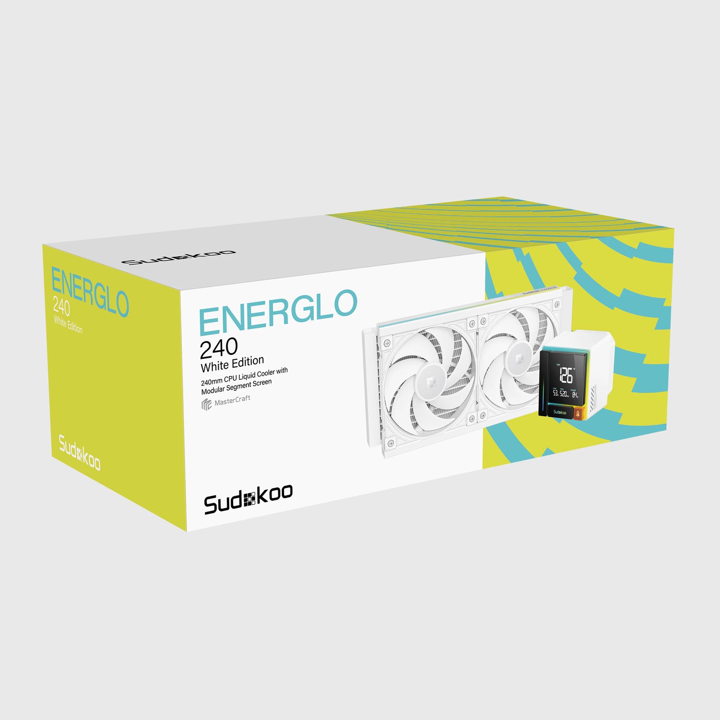 SUDOKOO ENERGLO 240 - Premium 240mm AIO Liquid Cooler w/ LED Segment Digital Display w/ RGB Lighting - Black | White - Black | White
