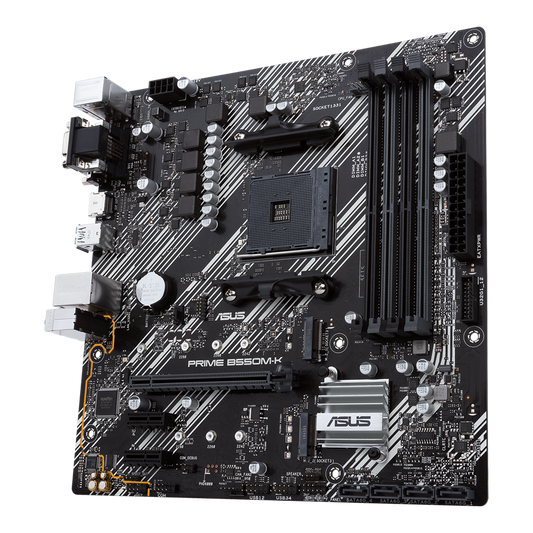 ASUS MB PRIME B550M-K,AMD B550 (Ryzen AM4) micro ATX motherboard with dual M.2, PCIe 4.0, 1 Gb Ethernet, HDMI/D-Sub/DVI, SATA 6 Gbps, USB 3.2 Gen 2 Type-A