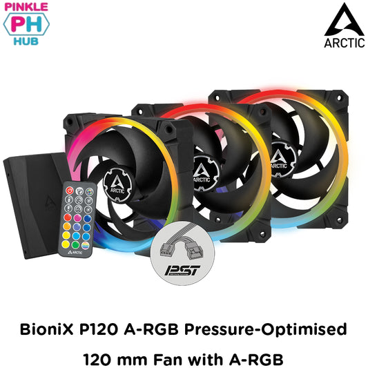 Arctic BioniX P120 A-RGB Pressure-Optimised 120 mm Fan with A-RGB (3 Fans + Controller Bundle)  (ACFAN00156A)