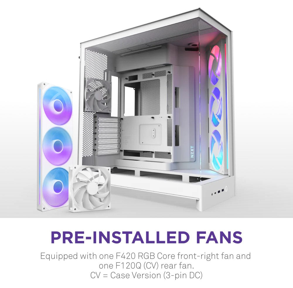 NZXT H9 Flow RGB White Large Dual-Chamber Mid-Tower ATX Airflow Case with RGB