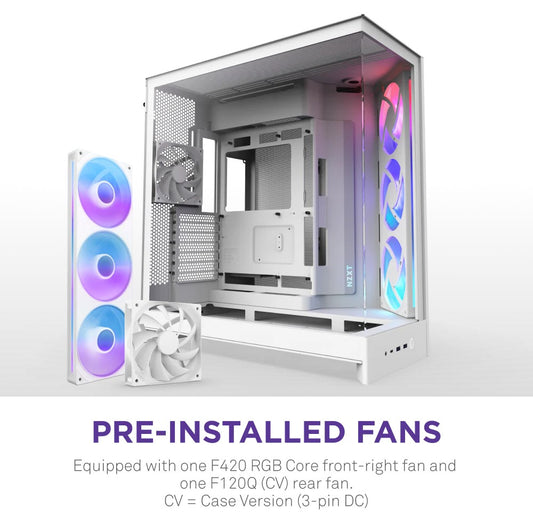 NZXT H9 Flow RGB White Large Dual-Chamber Mid-Tower ATX Airflow Case with RGB