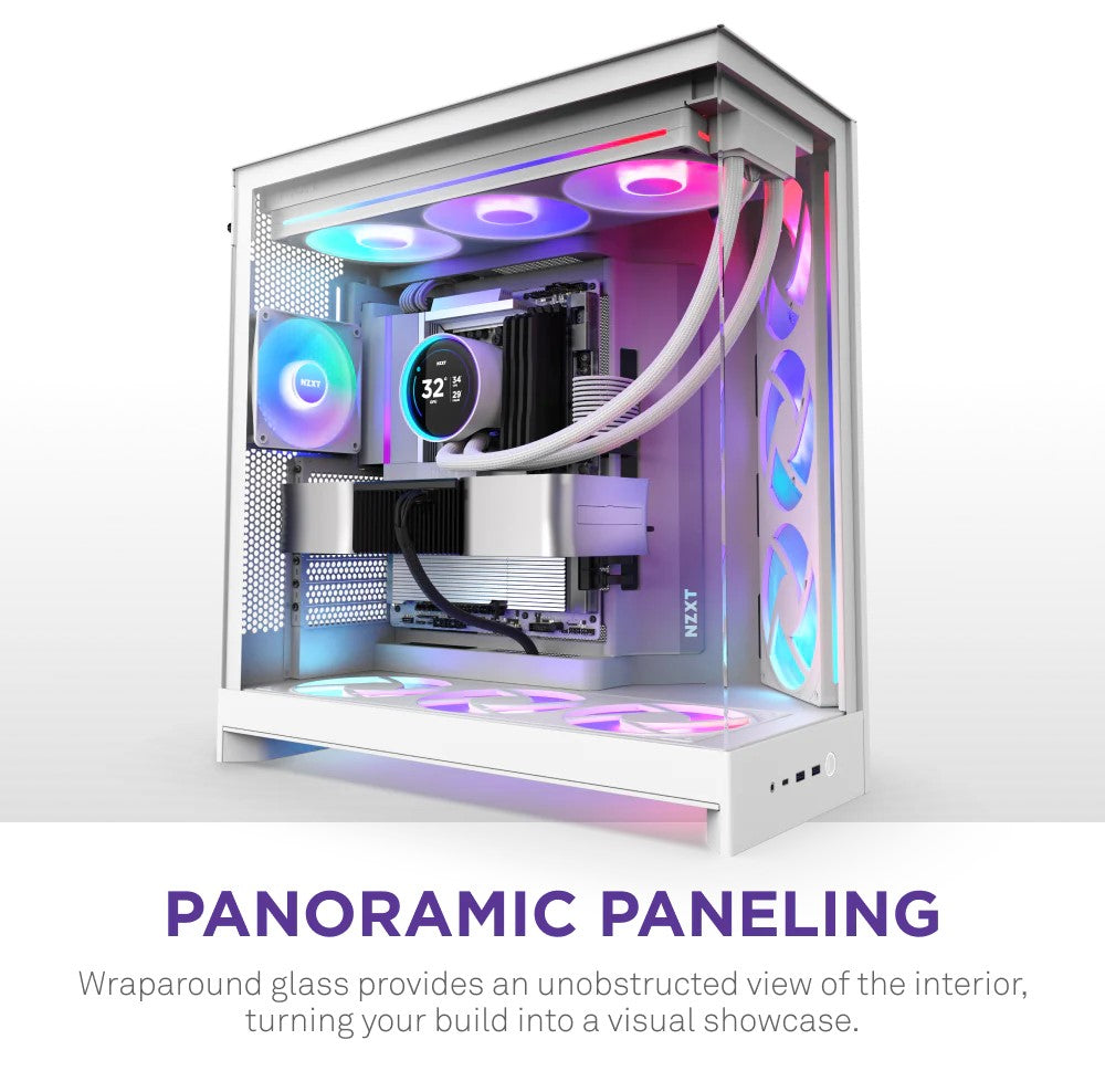 NZXT H9 Flow RGB White Large Dual-Chamber Mid-Tower ATX Airflow Case with RGB