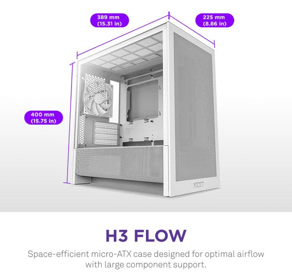 NZXT H3 Flow White Micro-ATX Airflow Case