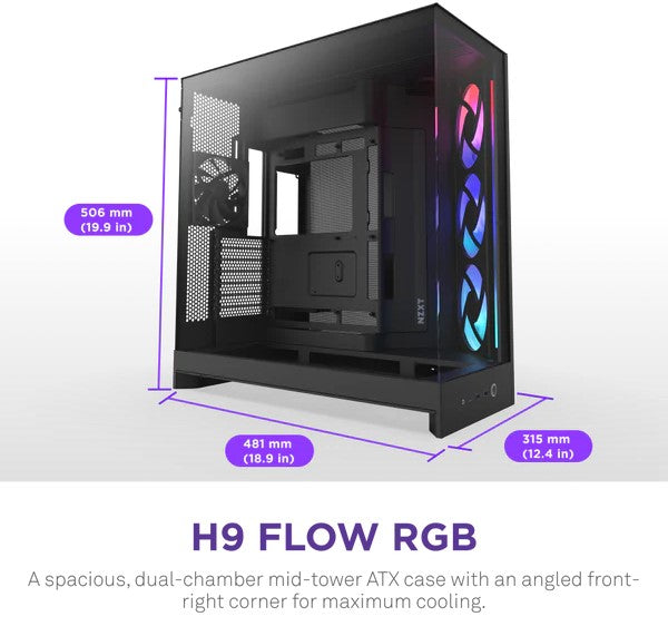NZXT H9 Flow RGB Black Large Dual-Chamber Mid-Tower ATX Airflow Case with RGB