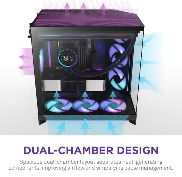 NZXT H9 Flow RGB Black Large Dual-Chamber Mid-Tower ATX Airflow Case with RGB