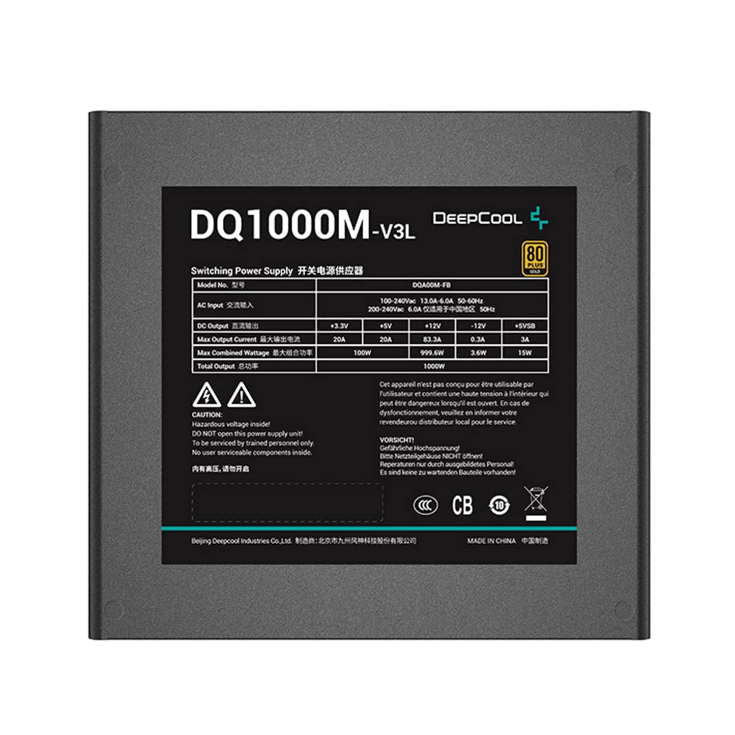 Deepcool DQ1000M-V3L 1000 Watt, 80 Plus Gold Fully Modular Power Supply/PSU for Gaming (PC-R-DQA00M-FB0B-US)