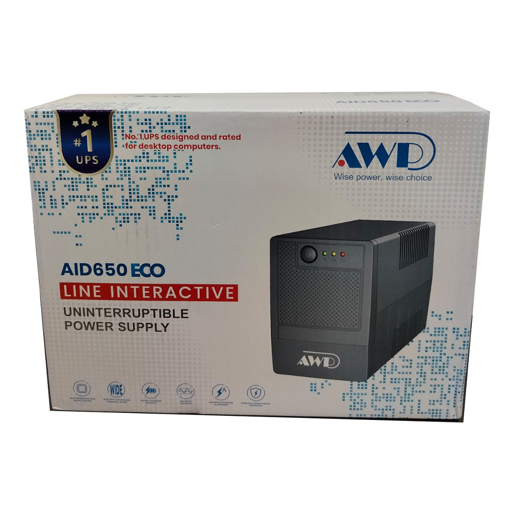 AWP AID650 ECO UPS 650VA/360W with 4 outlets and indicator lights