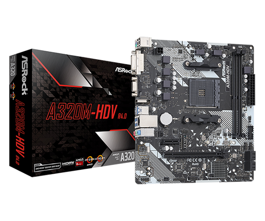 ASROCK A320M-HDV R4.0 Motherboard AMD AM4 Socket Ultra M.2 32 Gb/s (PCIe Gen3 x4 & SATA3)