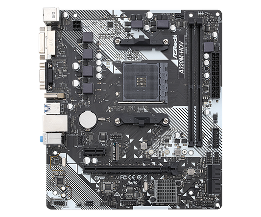 ASROCK A320M-HDV R4.0 Motherboard AMD AM4 Socket Ultra M.2 32 Gb/s (PCIe Gen3 x4 & SATA3)