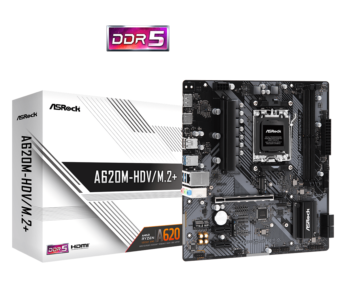ASROCK A620M-HDV/M.2+, 2DDR5 Supports AMD Socket AM5 Ryzen™ 8000 and 7000 Series Processors (90-MXBLK0-AOUAYZ)