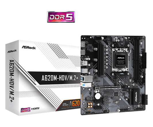 ASROCK A620M-HDV/M.2+, 2DDR5 Supports AMD Socket AM5 Ryzen™ 8000 and 7000 Series Processors (90-MXBLK0-AOUAYZ)