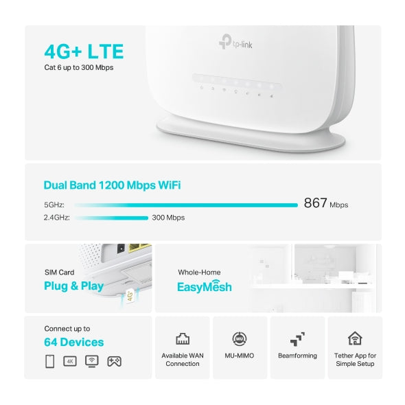 Tp-Link Archer MR505 I 4G+ Cat6 AC1200 Wireless Dual Band Gigabit Router