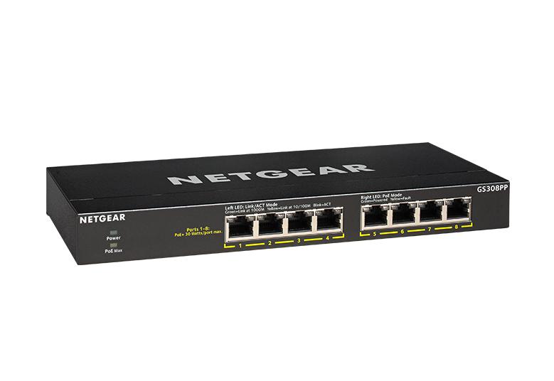 NETGEAR 8-Port Gigabit Ethernet SOHO PoE+ Unmanaged Switch 83W (GS308PP-100NAS)
