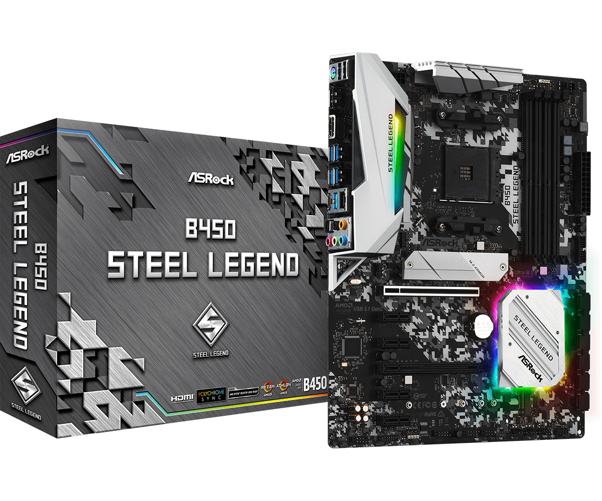 ASRock B450 Steel Legend Supports AMD AM4 Socket Ryzen™ 2000, 3000, 4000 G-Series, 5000 and 5000 G-Series Desktop Processors