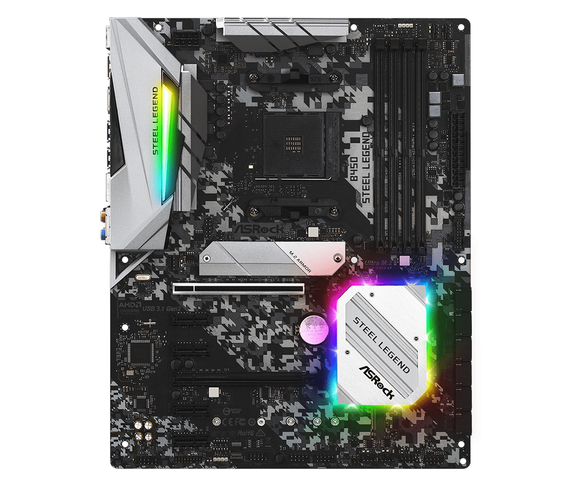 ASRock B450 Steel Legend Supports AMD AM4 Socket Ryzen™ 2000, 3000, 4000 G-Series, 5000 and 5000 G-Series Desktop Processors