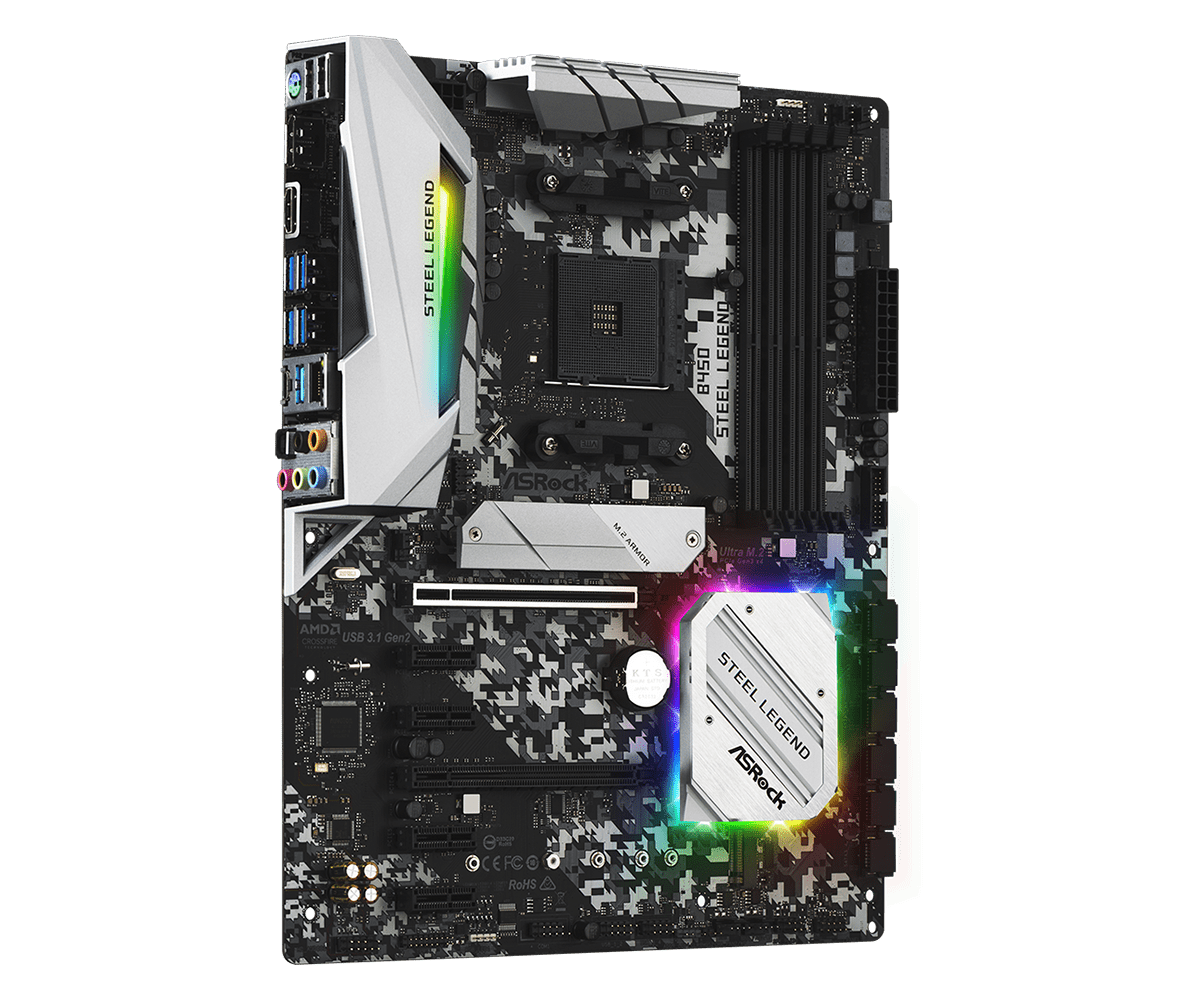 ASRock B450 Steel Legend Supports AMD AM4 Socket Ryzen™ 2000, 3000, 4000 G-Series, 5000 and 5000 G-Series Desktop Processors