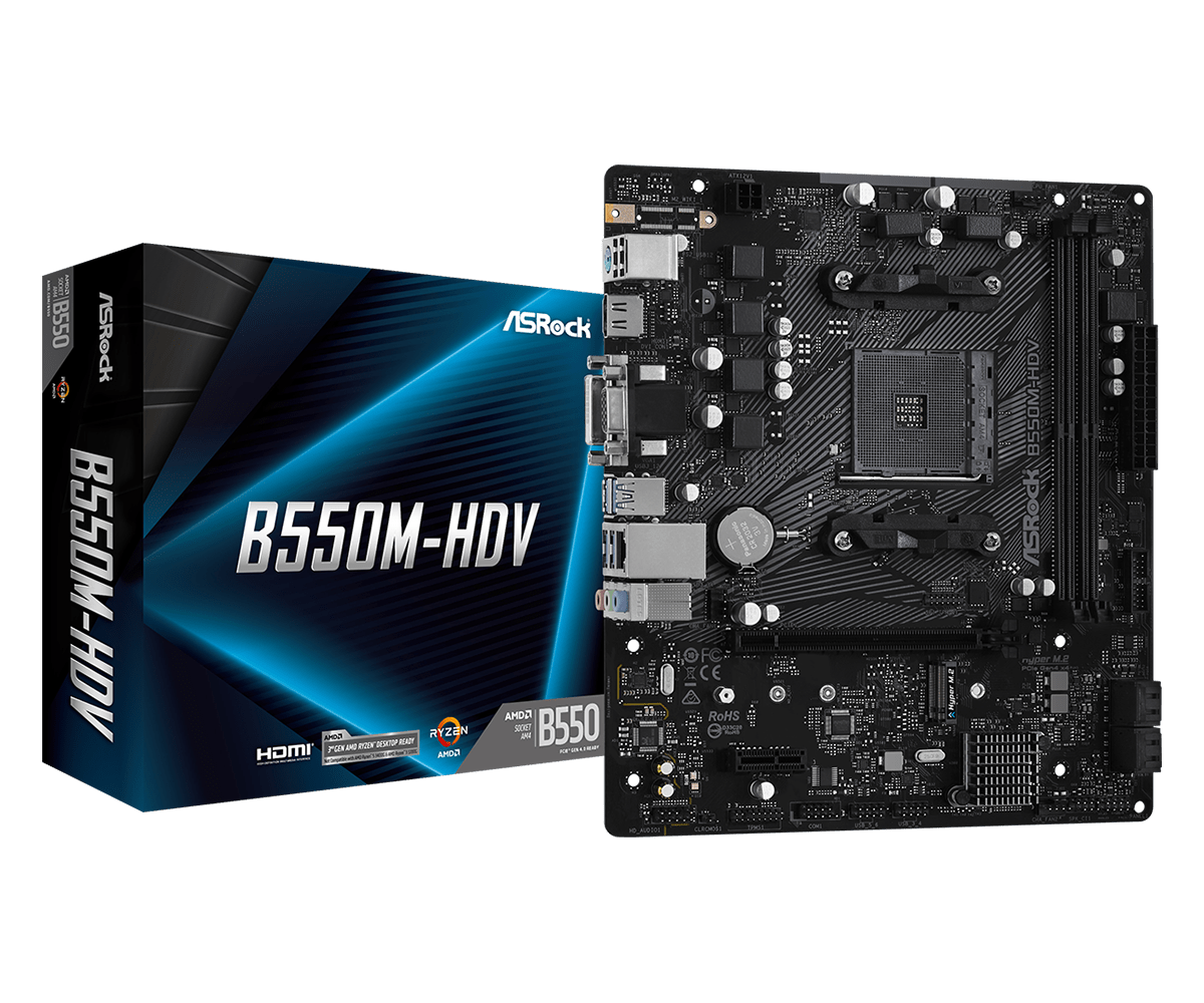 ASRock B550M-HDV Supports AMD AM4 Socket Ryzen™ 3000, 3000 G-Series, 4000 G-Series, 5000 and 5000 G-Series Desktop Processors*