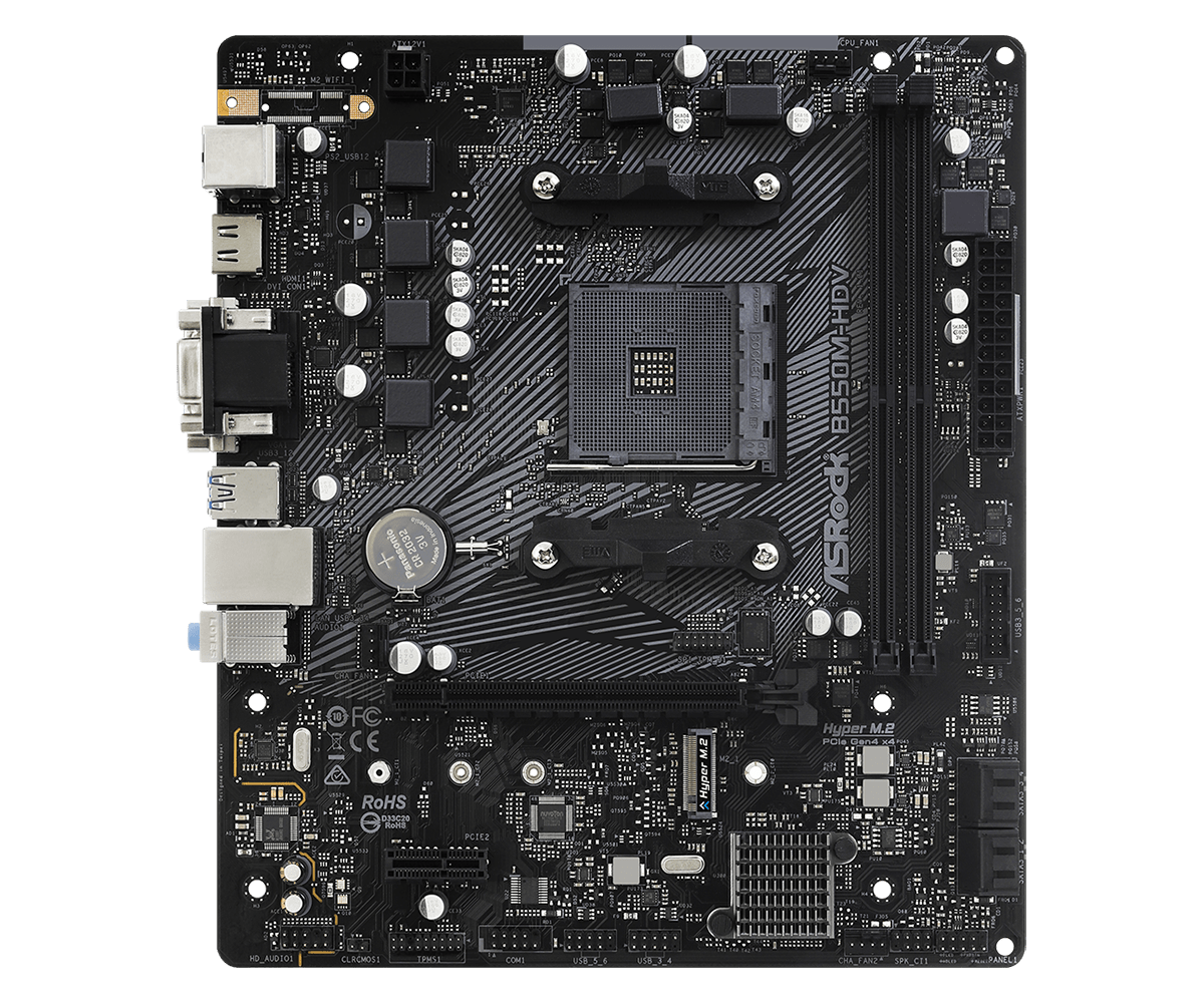 ASRock B550M-HDV Supports AMD AM4 Socket Ryzen™ 3000, 3000 G-Series, 4000 G-Series, 5000 and 5000 G-Series Desktop Processors*