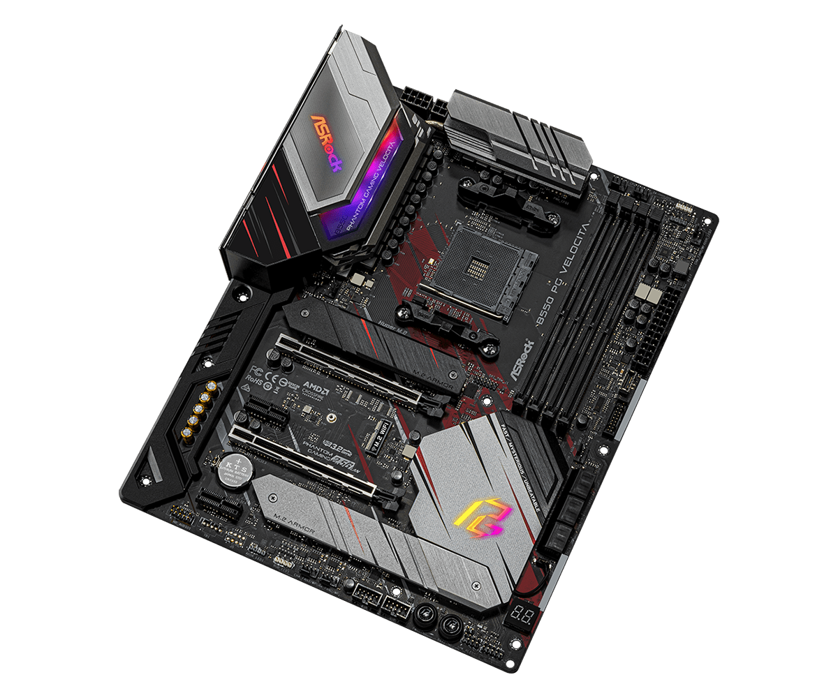 ASRock B550 PG Velocita Supports DDR4 4733+ (OC) 1 PCIe 4.0 x16, 1 PCIe 3.0 x16, 2 PCIe 3.0 x1, 1 M.2 Key E for WiFi
