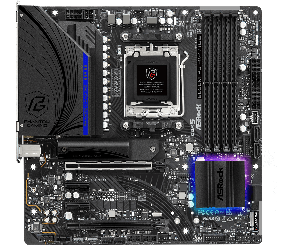 ASRock B650M PG Riptide Supports AMD Ryzen™ 7000 Series Processors and DDR5 6200MHz
