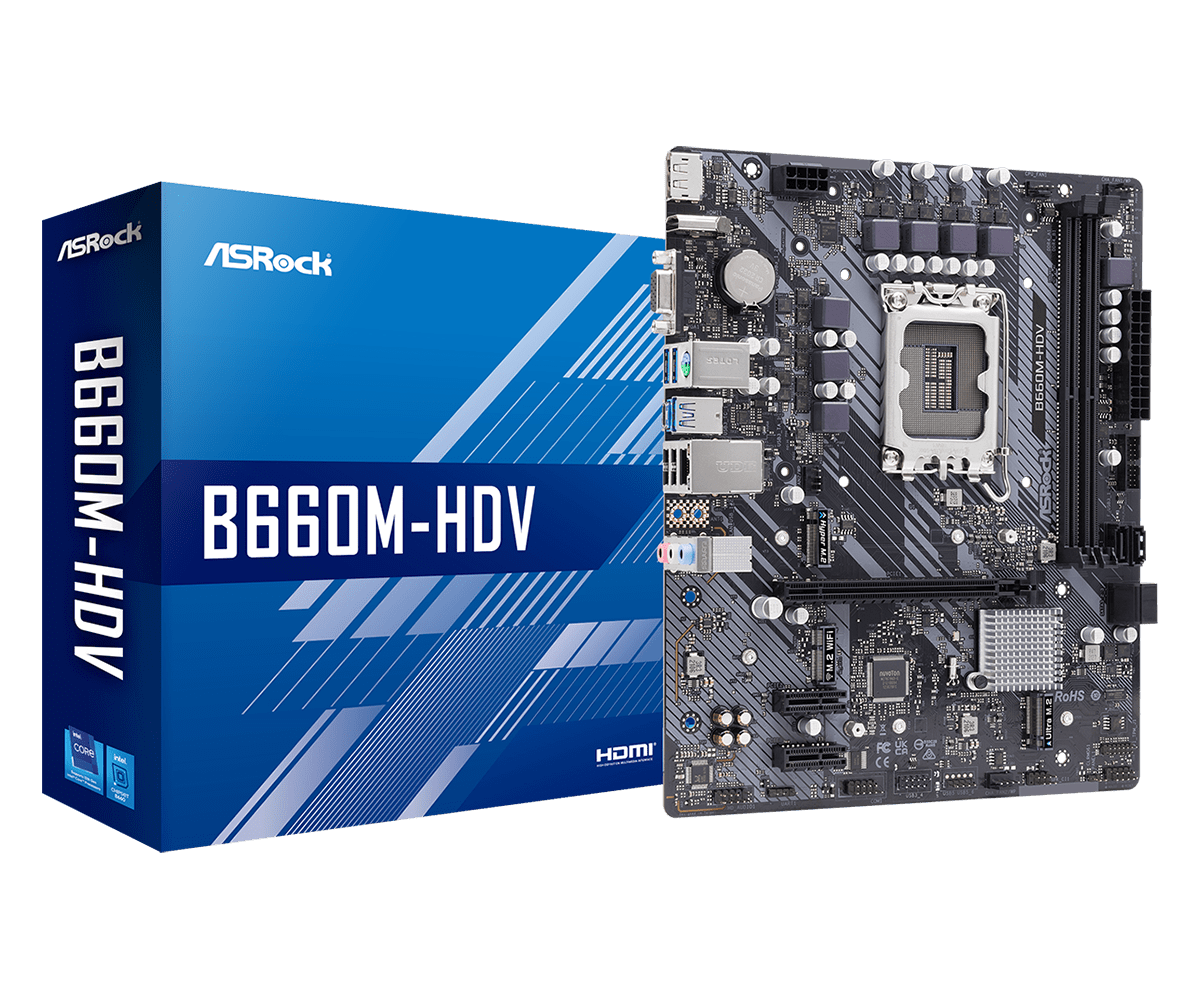 ASRock B660M-HDV Supports 13th Gen & 12th Gen and next gen Intel® Core™ Processors (LGA1700), Supports DDR4 5066MHz (OC)