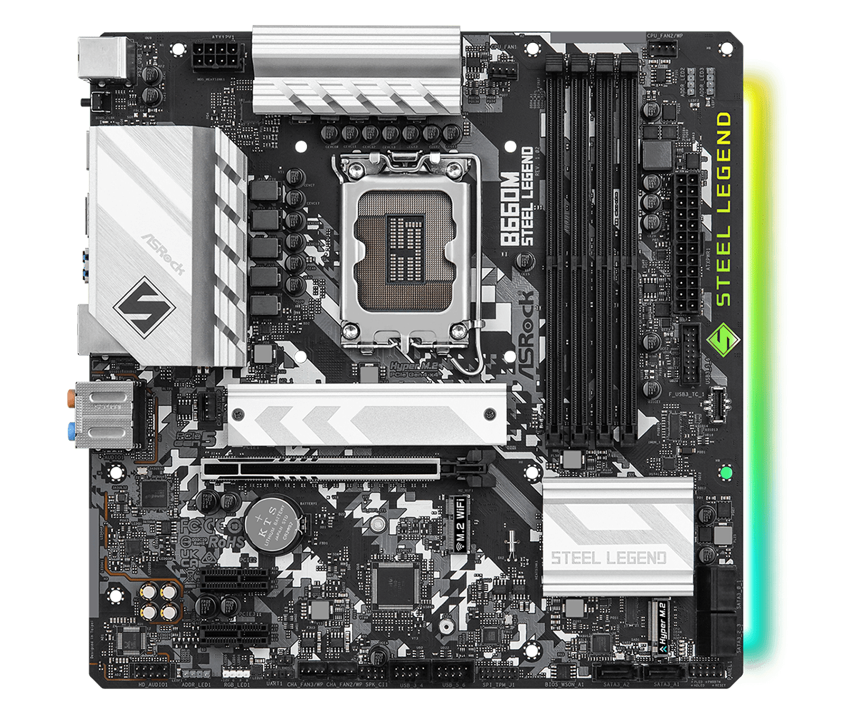 ASRock B660M Steel Legend Supports 13th Gen & 12th Gen and next gen Intel® Core™ Processors (LGA1700), Supports DDR4 5000MHz (OC)