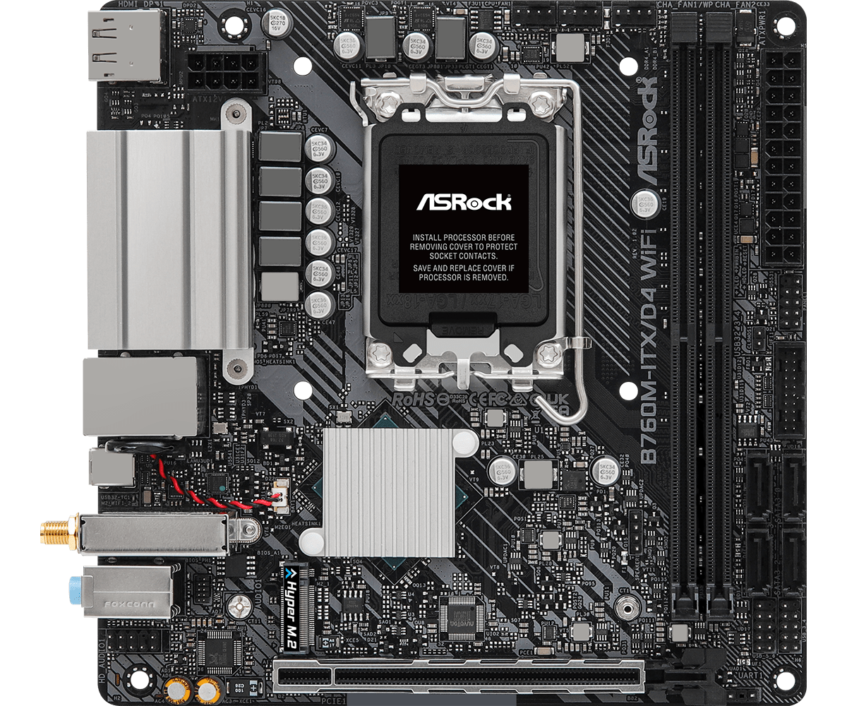 ASRock B760M-ITX/D4 WiFi Supports 13th Gen & 12th Gen and next gen Intel® Core™ Processors (LGA1700), Supports DDR4 5333MHz (OC)