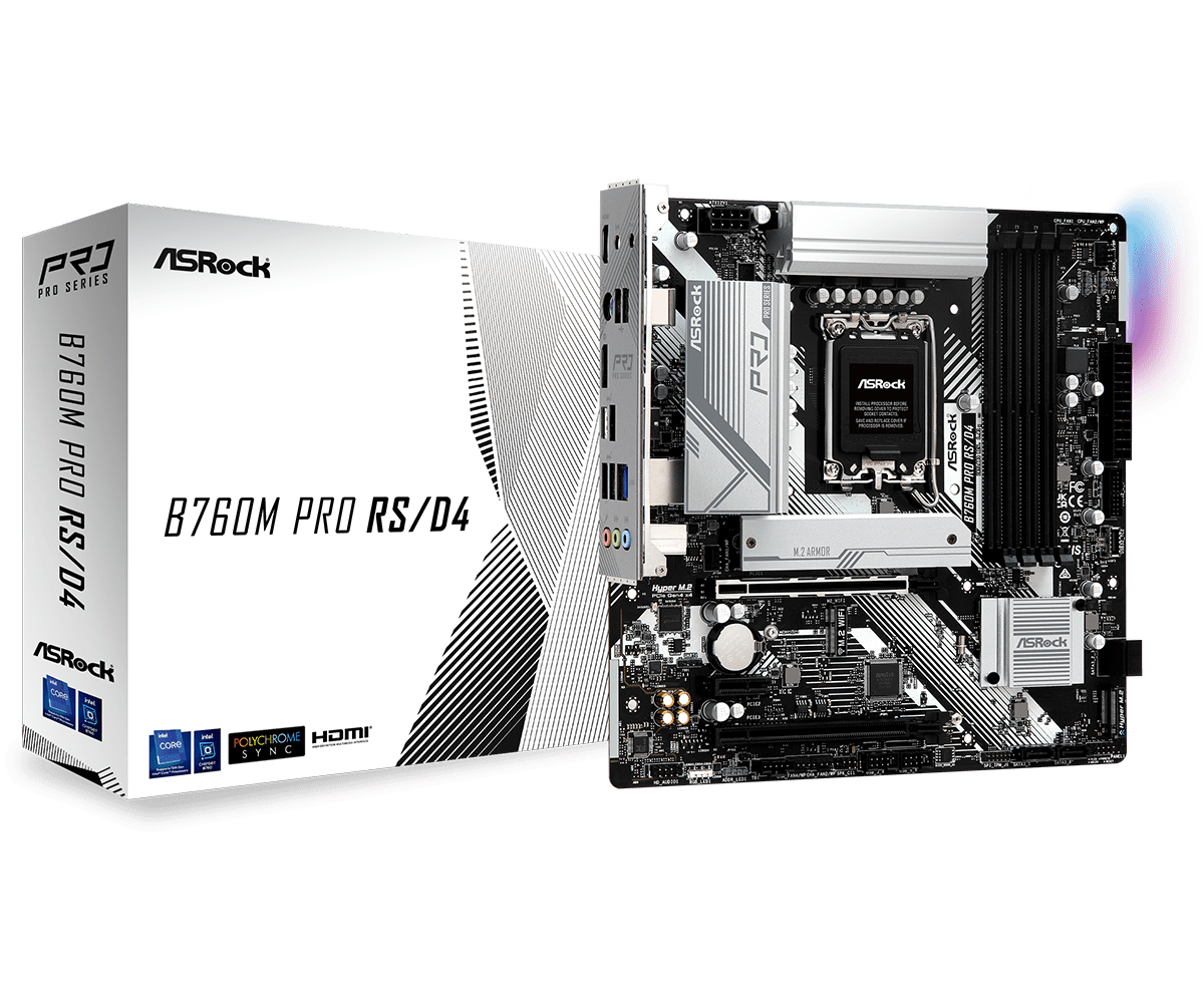 ASRock B760M Pro RS/D4 Supports 13th Gen & 12th Gen and next gen Intel® Core™ Processors (LGA1700),Supports DDR4 5333MHz (OC)