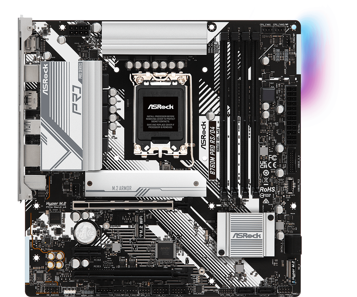 ASRock B760M Pro RS/D4 Supports 13th Gen & 12th Gen and next gen Intel® Core™ Processors (LGA1700),Supports DDR4 5333MHz (OC)