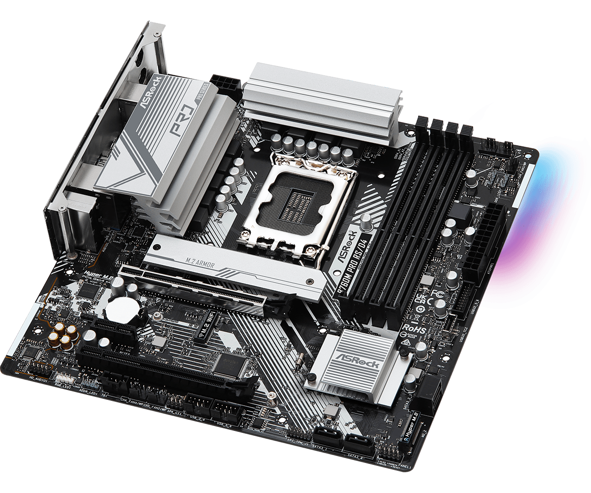ASRock B760M Pro RS/D4 Supports 13th Gen & 12th Gen and next gen Intel® Core™ Processors (LGA1700),Supports DDR4 5333MHz (OC)