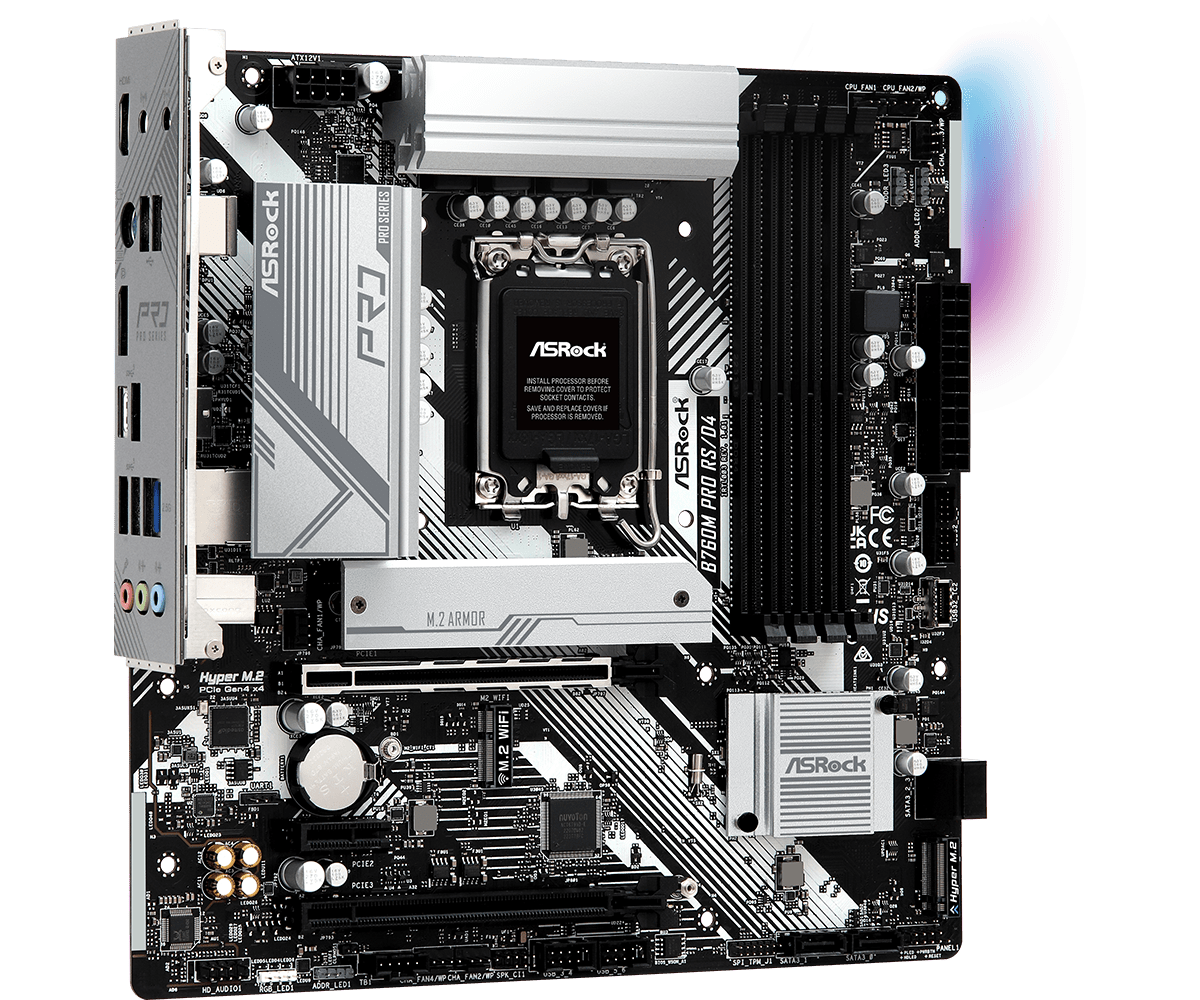 ASRock B760M Pro RS/D4 Supports 13th Gen & 12th Gen and next gen Intel® Core™ Processors (LGA1700),Supports DDR4 5333MHz (OC)