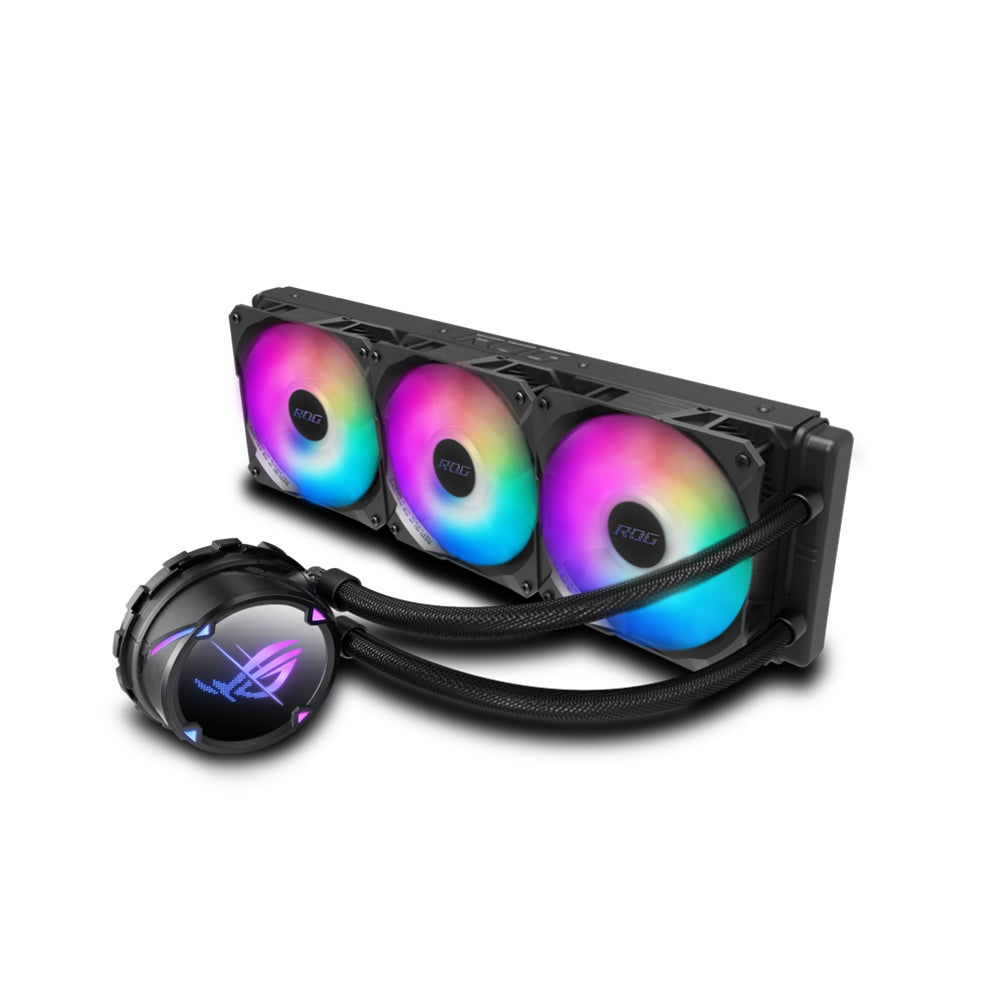 ASUS ROG Strix LC II 360 ARGB all-in-one liquid CPU cooler with Aura Sync, Intel® LGA 1150/1151/1155/1156/1200/2066 and AMD AM4/TR4 support and three ROG 120 mm addressable RGB radiator fans