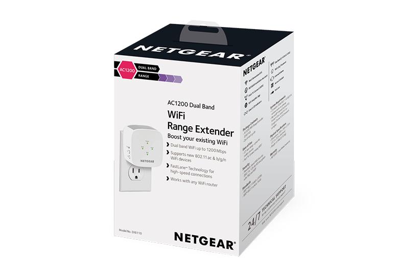 NETGEAR AC1200 Dual-band WiFi Range Extender, 1.2Gbps, Wall-plug, Internal Antenna (EX6110-100NAS)