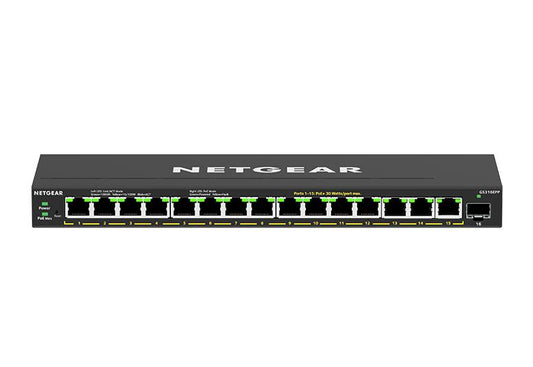 NETGEAR 16-Port High-Power PoE+ Gigabit Ethernet Plus Switch (231W) with 1 SFP Port (GS316EPP-100PES)