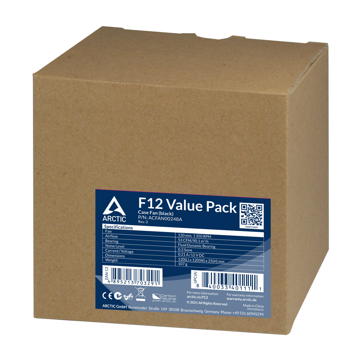 Arctic F12 120 mm Standard Case fan (Pack of 5 Value Pack) Low Noise, quiet motor, Fan Speed: 1350 RPM (ACFAN00248A)