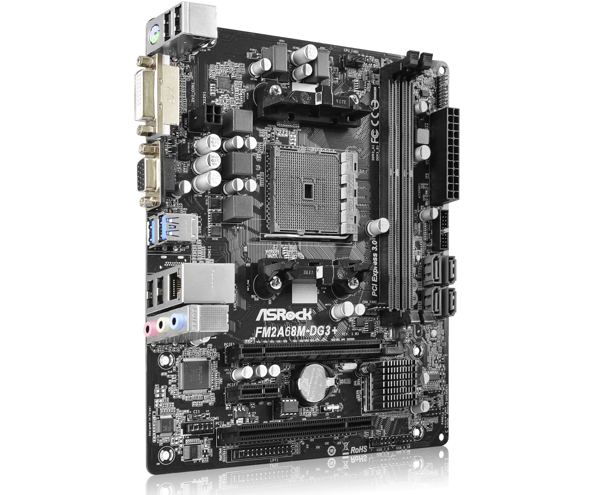 ASRock FM2A68M-DG3+ Support for Socket FM2+ 95W / FM2 100W processors and Dual Channel DDR3 2400+(OC)