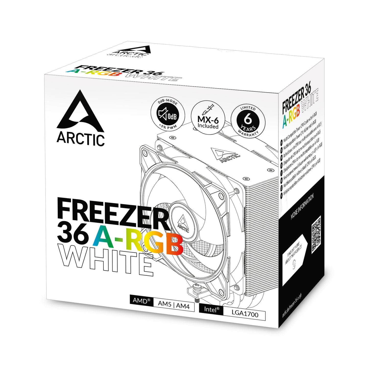 ARCTIC Freezer 36 A-RGB (White) I Multi Compatible Tower CPU Cooler with A-RGB