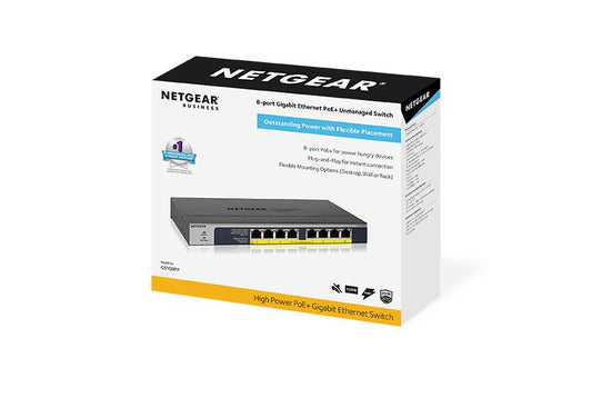 NETGEAR 8-Port Gigabit Ethernet High-power PoE+ Unmanaged Switch with FlexPoE 123W (GS108PP-100EUS/GS108PP-100AJS)