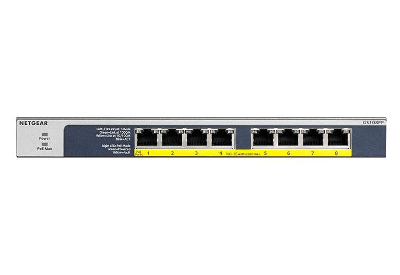 NETGEAR 8-Port Gigabit Ethernet High-power PoE+ Unmanaged Switch with FlexPoE 123W (GS108PP-100EUS/GS108PP-100AJS)