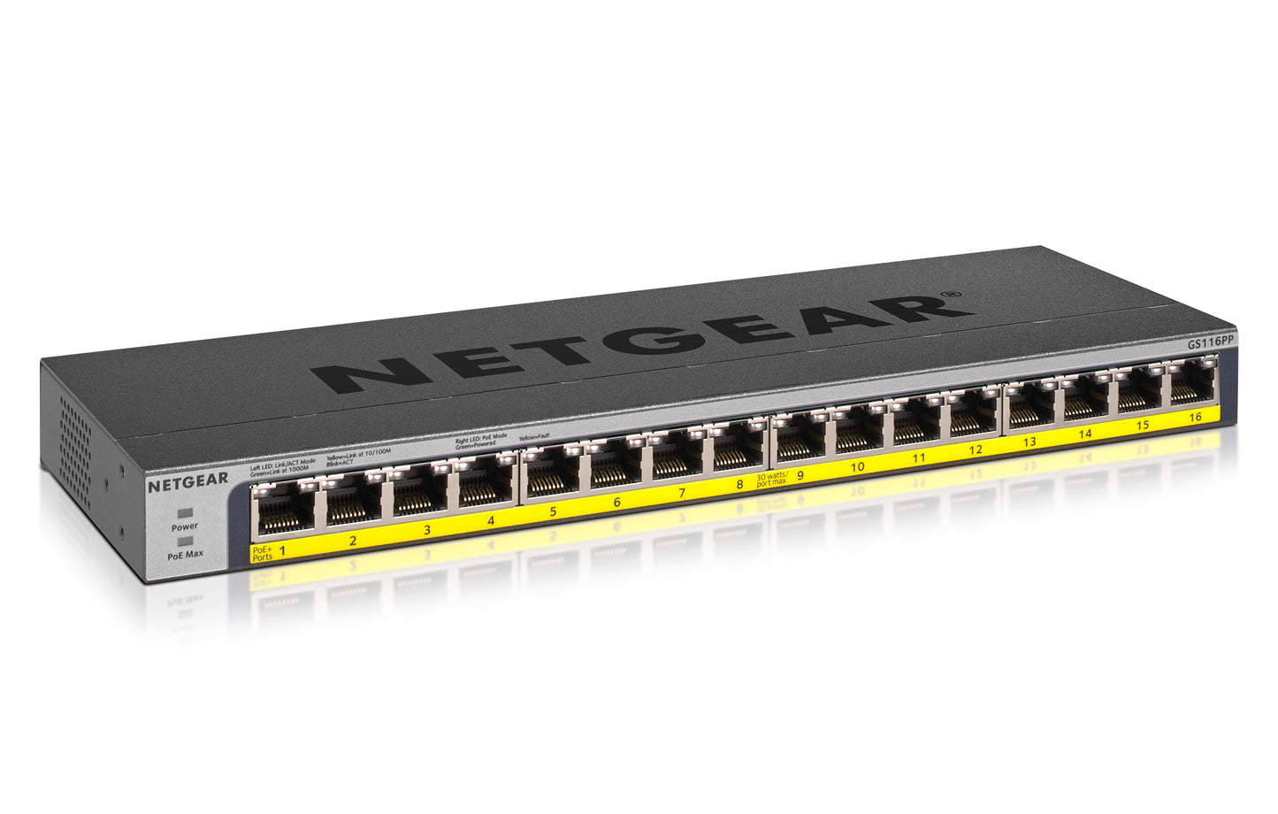 NETGEAR 16-Port Gigabit Ethernet High-Power Unmanaged PoE+ Switch with FlexPoE 183W (GS116PP-100AJS)
