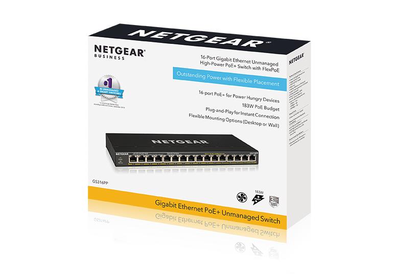 NETGEAR 300 Series 16-Port Gigabit Ethernet Unmanaged PoE+ Switch with FlexPoE 183W (GS316PP-100EUS)