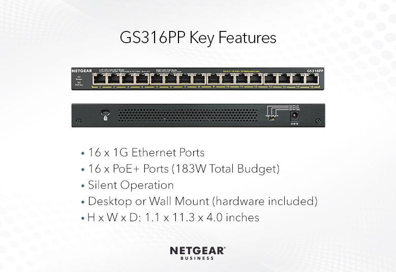 NETGEAR 300 Series 16-Port Gigabit Ethernet Unmanaged PoE+ Switch with FlexPoE 183W (GS316PP-100EUS)