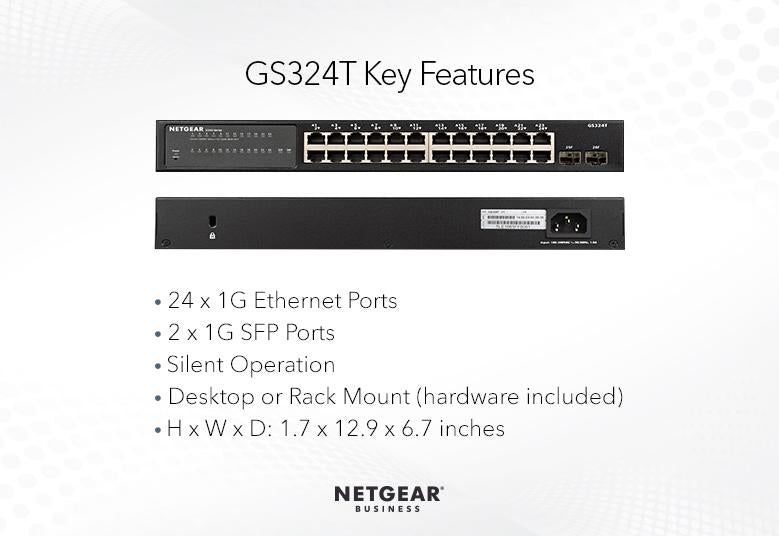 NETGEAR 24-Port Gigabit Ethernet Smart Switch with 2 Dedicated SFP Ports (GS324T-100EUS)