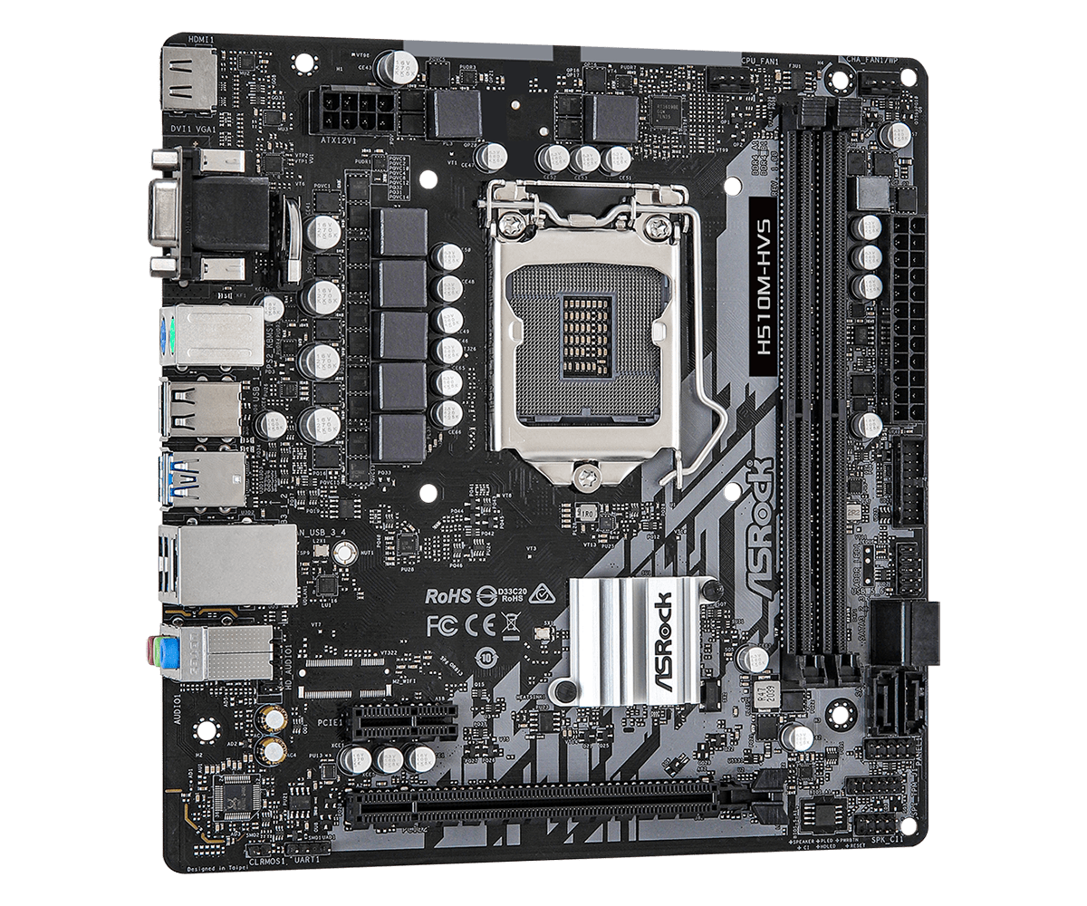ASRock H510M-HVS Supports 10th Gen Intel® Core™ Processors and 11th Gen Intel® Core™ Processors, Supports DDR4 3200MHz (OC)
