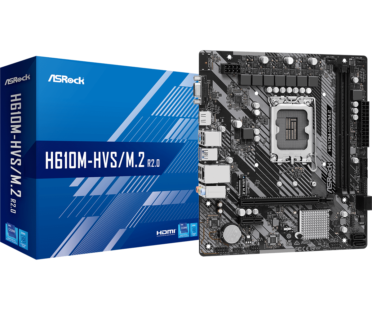 ASRock H610M-HVS/M.2 R2.0 Supports 13th Gen & 12th Gen and next gen Intel® Core™ Processors (LGA1700), Supports DDR4 3200MHz