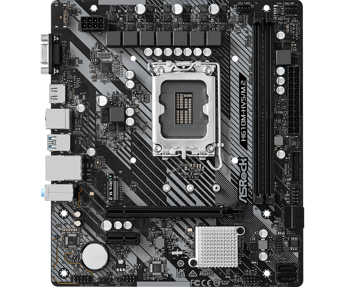 ASRock H610M-HVS/M.2 R2.0 Supports 13th Gen & 12th Gen and next gen Intel® Core™ Processors (LGA1700), Supports DDR4 3200MHz