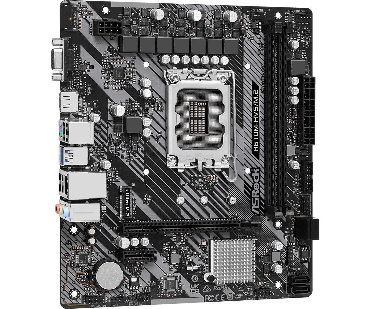 ASRock H610M-HVS/M.2 R2.0 Supports 13th Gen & 12th Gen and next gen Intel® Core™ Processors (LGA1700), Supports DDR4 3200MHz