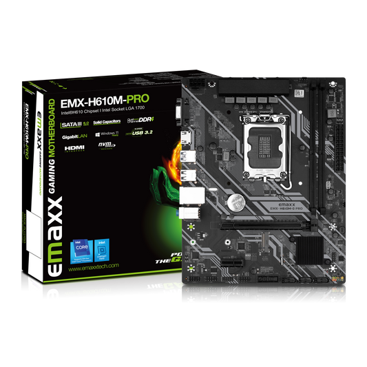 EMAXX EMX-H610M-PRO MATX MB Intel Motherboard ®H610 high-speed chipset, Intel Socket LGA 1700, 12th/13th generation processor