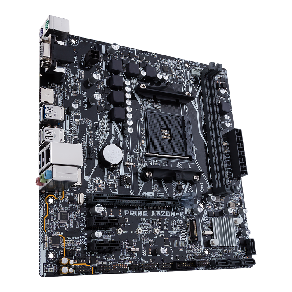 ASUS ASUS MB PRIME A320M-K AMD AM4 uATX motherboard with LED lighting, DDR4 3200MHz, 32Gb/s M.2, HDMI, SATA 6Gb/s, USB 3.0