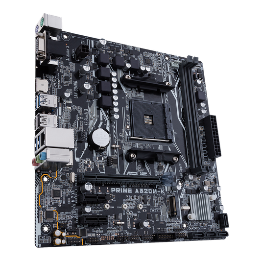 ASUS ASUS MB PRIME A320M-K   AMD AM4 uATX motherboard with LED lighting, DDR4 3200MHz, 32Gb/s M.2, HDMI, SATA 6Gb/s, USB 3.0